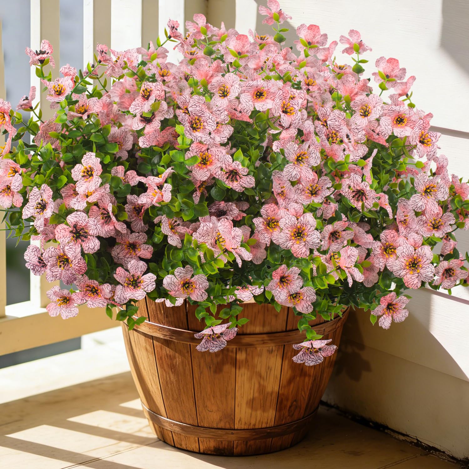 Grunyia 20 Bundles Artificial Flowers for Outdoors, UV Resistant Fake Plants Flowers Greenery Shrubs Plants for Decoration Outside Plants Hanging Planter Home Garden Decor (Pink)