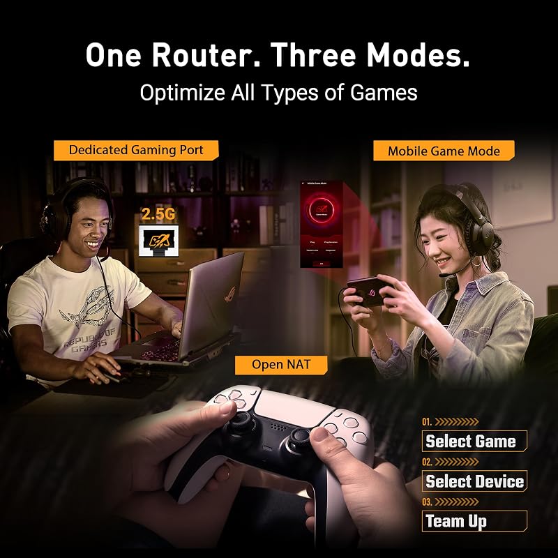 TUF Gaming BE6500 - Router WiFi 7 de Banda Dupla, 4K-QAM, Quatro Portas 2.5G, OpenNAT, Smart Home Master, Segurança de Rede de Três Níveis, Compatível com AiMesh, Tethering Móvel Automático 4G/5G