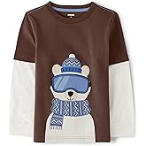 Gymboree Boys and Toddler Fall and Holiday Embroidered Graphic Long Sleeve T-Shirts
