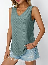 AUTOMET Women Summer Tank Top Eyelet Embroidery