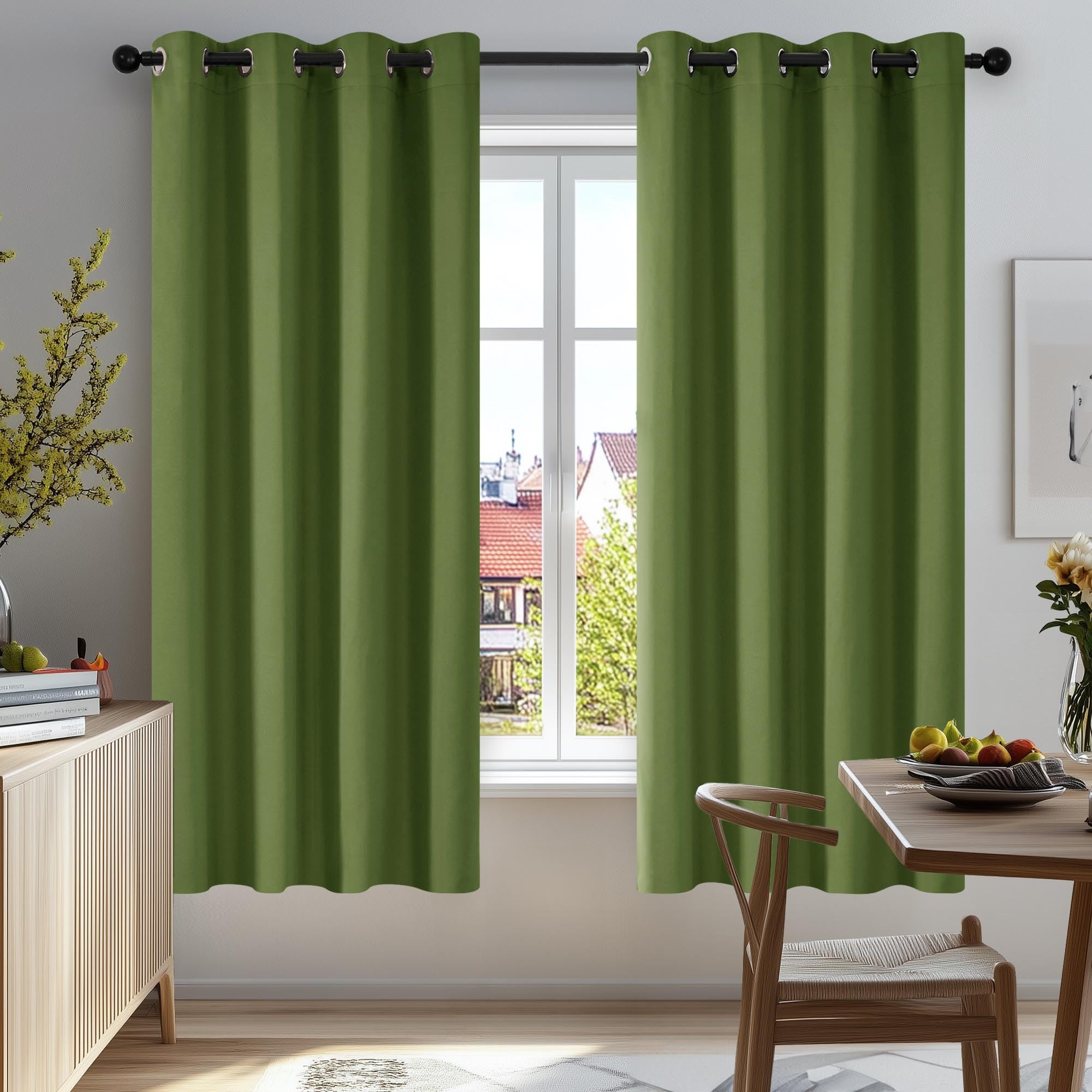 Deconovo Window Treatment Super Soft Solid Thermal Insulated Eyelet Bedroom Blackout Curtains for Kids Green 46x63 Inch 2 Panels