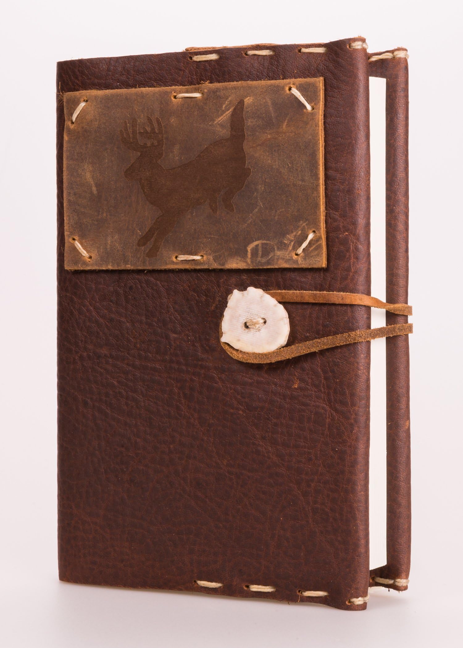 Refillable 4" x 6" Leather Hunting Journal with Deer Tattoo + Antler Concho (JS-52)
