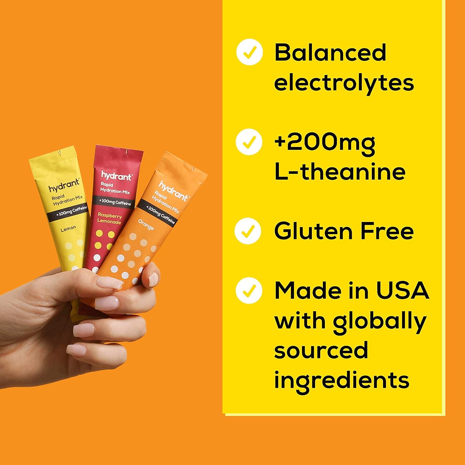 Hydrant Caffeine & L-Theanine Rapid Hydration Drink Mix, Electrolyte Powder Packets with Zinc, Use for: workout, sweating, travel & heat recovery, Vegan (Raspberry Lemonade + Caffeine Rapid Hydration): Health & Personal Care