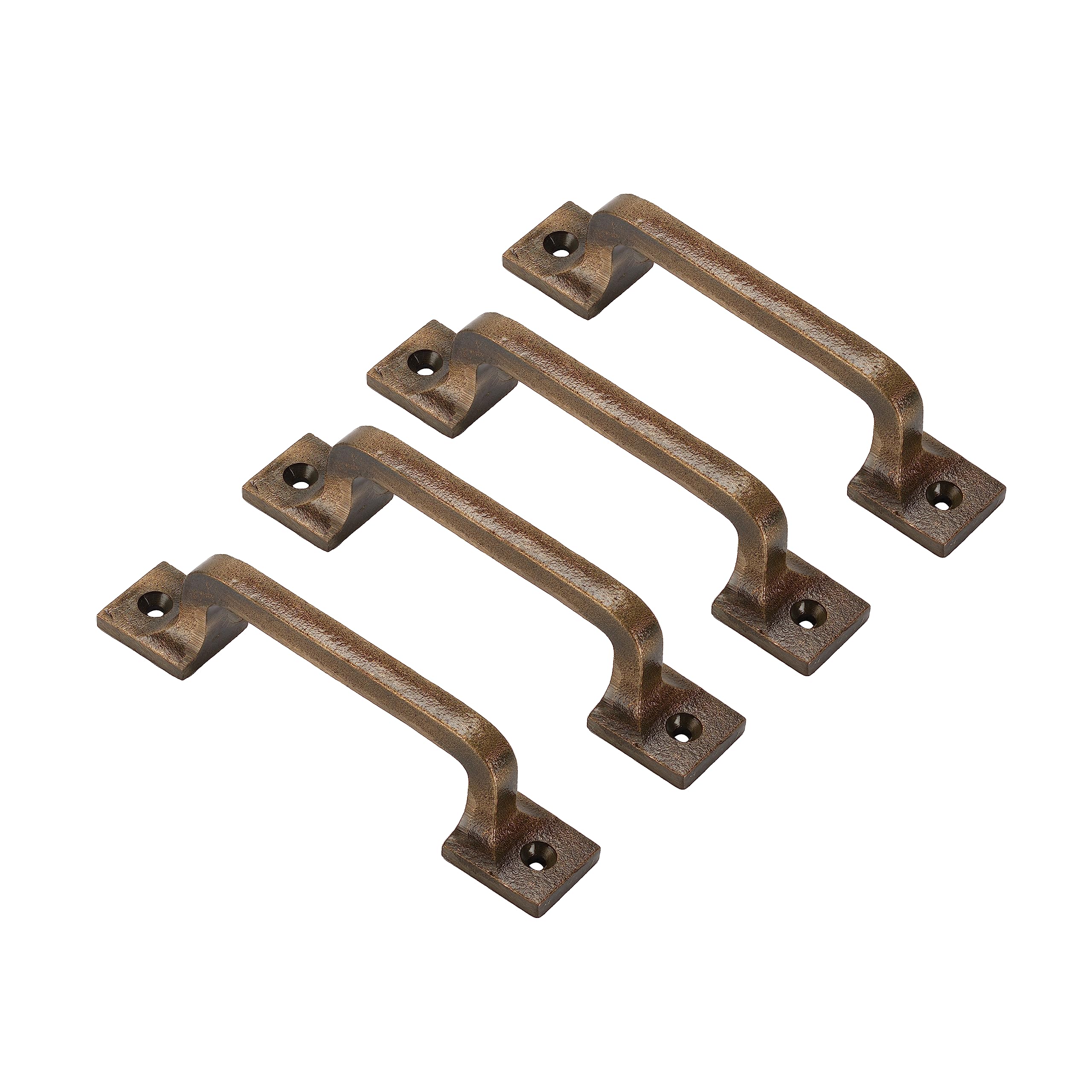 Photo 1 of CRAFTSMAN ROAD Antique Brass Cast Iron Pull Handles 6 inch (Squared Base, Set of 4) - Cabinet Door Handles, Gate Handle Pull, Barn Door Hardware, Grab Handles