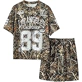 Verdusa Boy's Camo Print Tracksuit Short Sleeve Letter Graphic T Shirt Shorts Sets