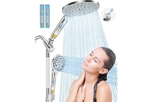Dual Filtered Handheld Shower Heads Combo, HOPOPRO 15-Mode High Pressure Rainfall Showerheads Combo Set with Filter, for Hard Water, Removes Chlorine, Improves Skin Hair Condition, Modern Chrome