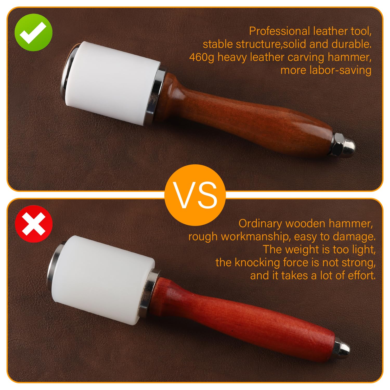 WUTA Leather Carving Hammer Professional Leather Mallet Leatherworking Maul Nylon Head Hammer for Handmade DIY Tools