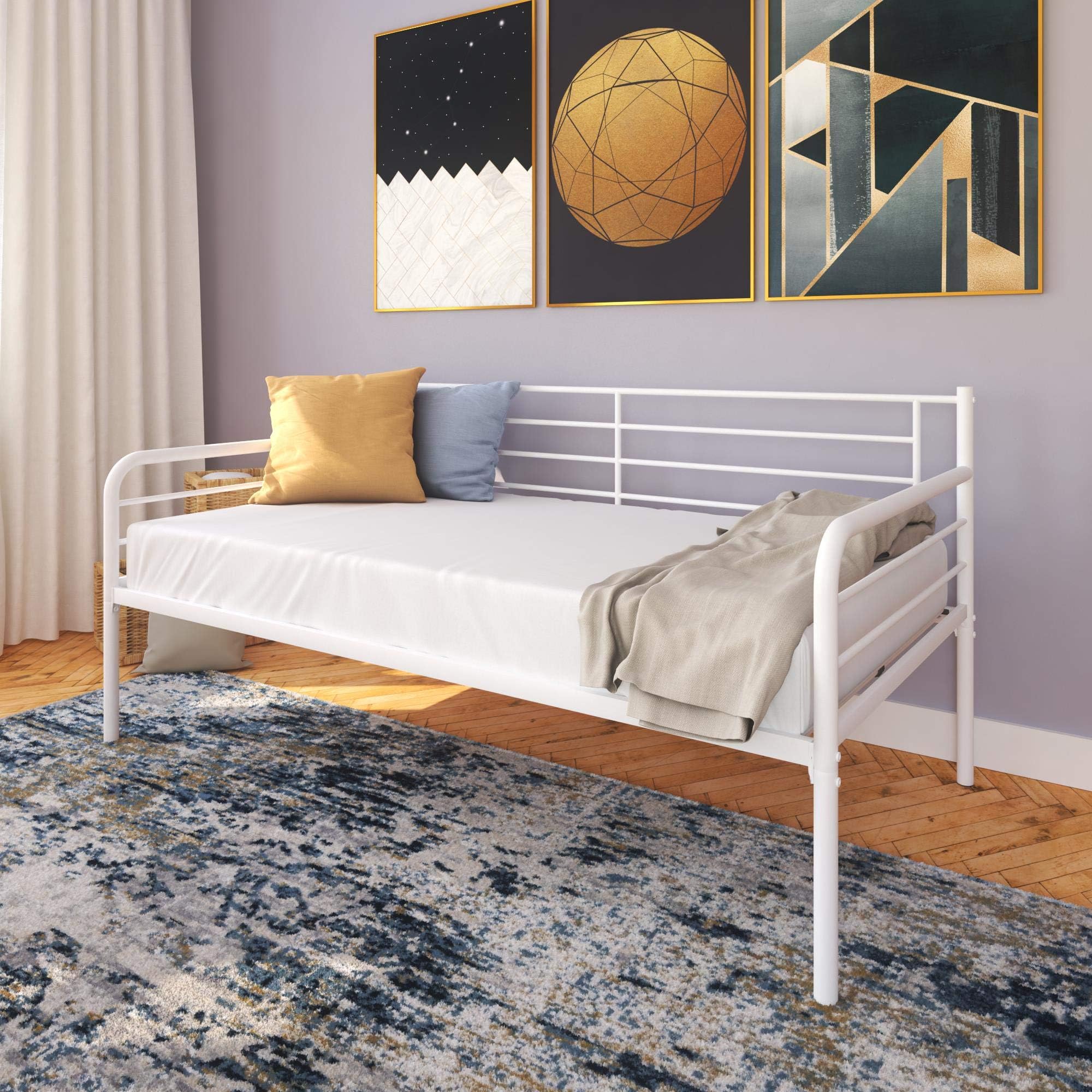 REALROOMS Kason Metal Daybed, Twin Bed Frame, White