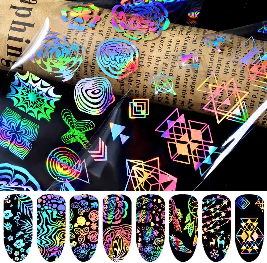 ZERIRA 8 Pieces 3D Mixed Starry Pattern Nail Stickers Nail Accessory Set Long-lasting DIY Nail Decoration