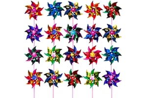 Elcoho 100 Pieces Plastic Rainbow Windmill Party Pinwheels DIY Pinwheel for Kids Toy Garden Party Lawn Decor, Assorted Color