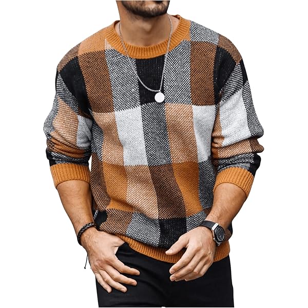 Verdusa Men's Striped Crew Neck Sweatshirt Contrast Binding