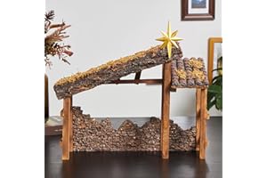 TOETOL Manger for Nativity Scene for Inside 7&8 inch Resin Scale Holy Family Nativity Stable Creche Desk Tabletop Home Decor Collectable Christmas Decorations(15.6" x 5.1" x 14.1")