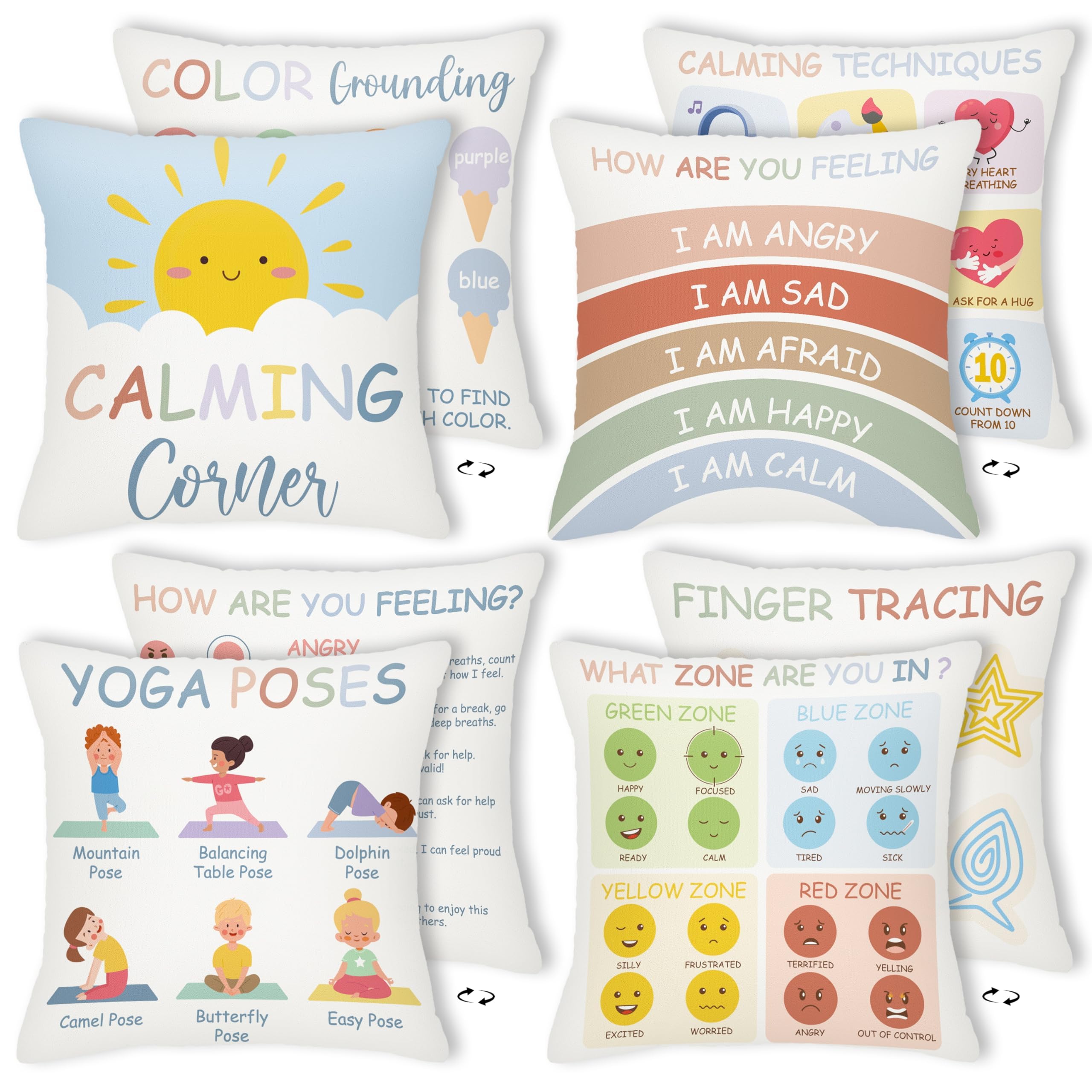 Photo 1 of EDaozkend Boho Calming Corner Pillow Covers, 4Pcs Back to School 18x18 Boho Calm Down Corner Therapy Pillowcase for Mental Health Room Home, Emotion Feelings Pillow Covers Inspirational Gifts for Kids