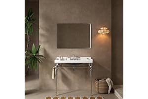 RAINLUX 36" Bathroom Console Sink, Wall-Mounted White Ceramic Vanity Basin with 3 Pre-drilled Faucet Holes, Freestanding Chrome Stainless Steel Support Legs with Towel Bar, No Faucet - Rome, White