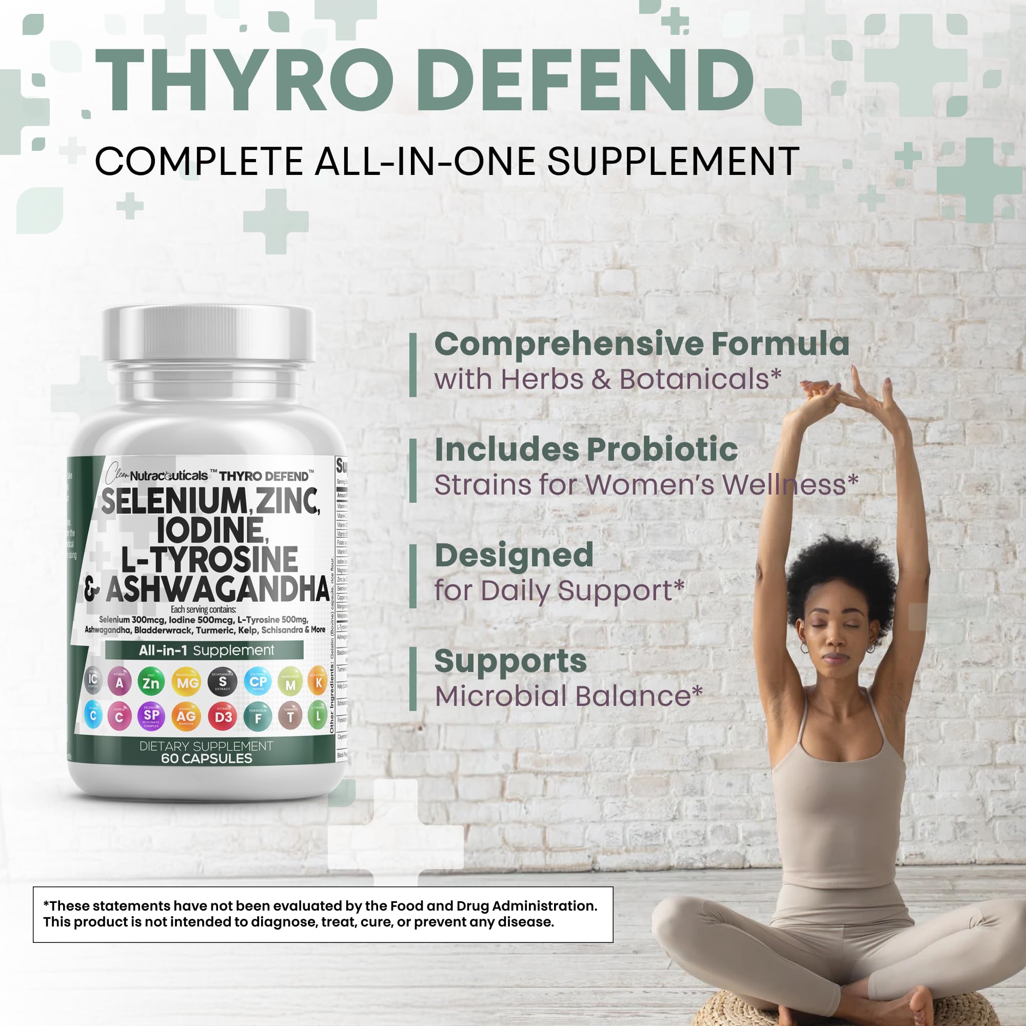Clean Nutra Selenium 300mcg Iodine 500mcg Thyroid Support for Women & Men | L Tyrosine 500mg Ashwagandha Supplement Bladderwrack, Turmeric, Kelp, Schisandra Zinc Pills Capsule Supplements
