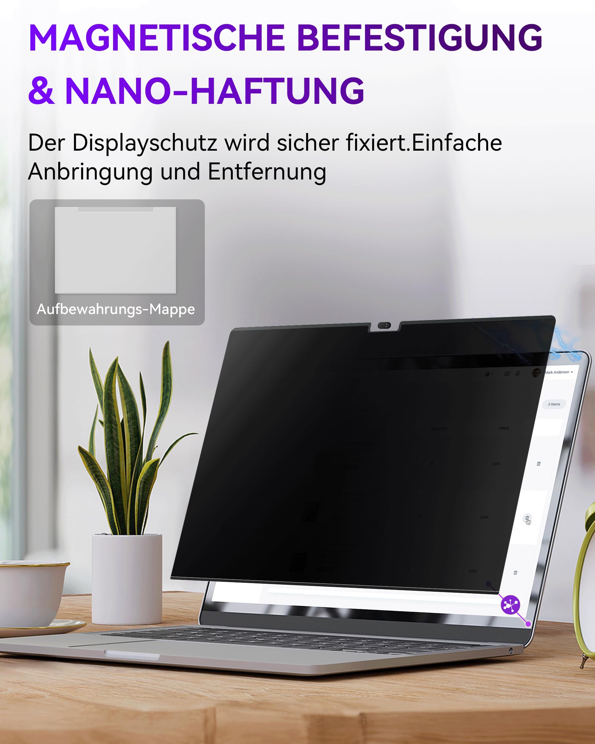 Magnetic Privacy Filter for Apple MacBook Pro 13 Inch (2016-2022, M1, M2) & MacBook Air 13 (2018-2021, M1), Privacy Filter Removable Anti Glare Blue Light Privacy Screen Protector Mac Privacy Screen