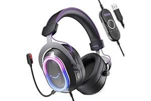 FIFINE Wired USB Gaming Headset: 7.1 Surround Sound - Vibrant Customizable RGB - Game/Chat Balance, Gamer Headphone with Noise Canceling Mic for PC, PS5/PS4, Laptop, Mac - AmpliGame H13BP