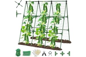 MQHUAYU 51x53 Inch Cucumber Trellis for Raised Bed,Foldable A-Frame Garden Trellis for Climbing Plants Outdoor with Climbing Net,Plastic-Coated Steel Core,Rugged Construction,for Cucumber & Vine Type Plants ﻿