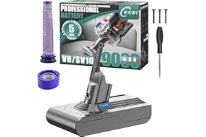 EGR Upgraded 9000mAh V8 Battery Replacement Compatible with Dyson V8 Animal Battery Replacement V8 Absolute V8 Motorhead V8 Fluffy SV10 Carbon Fiber Vacuum Cleaner 2 Filters and 3 Screws Included