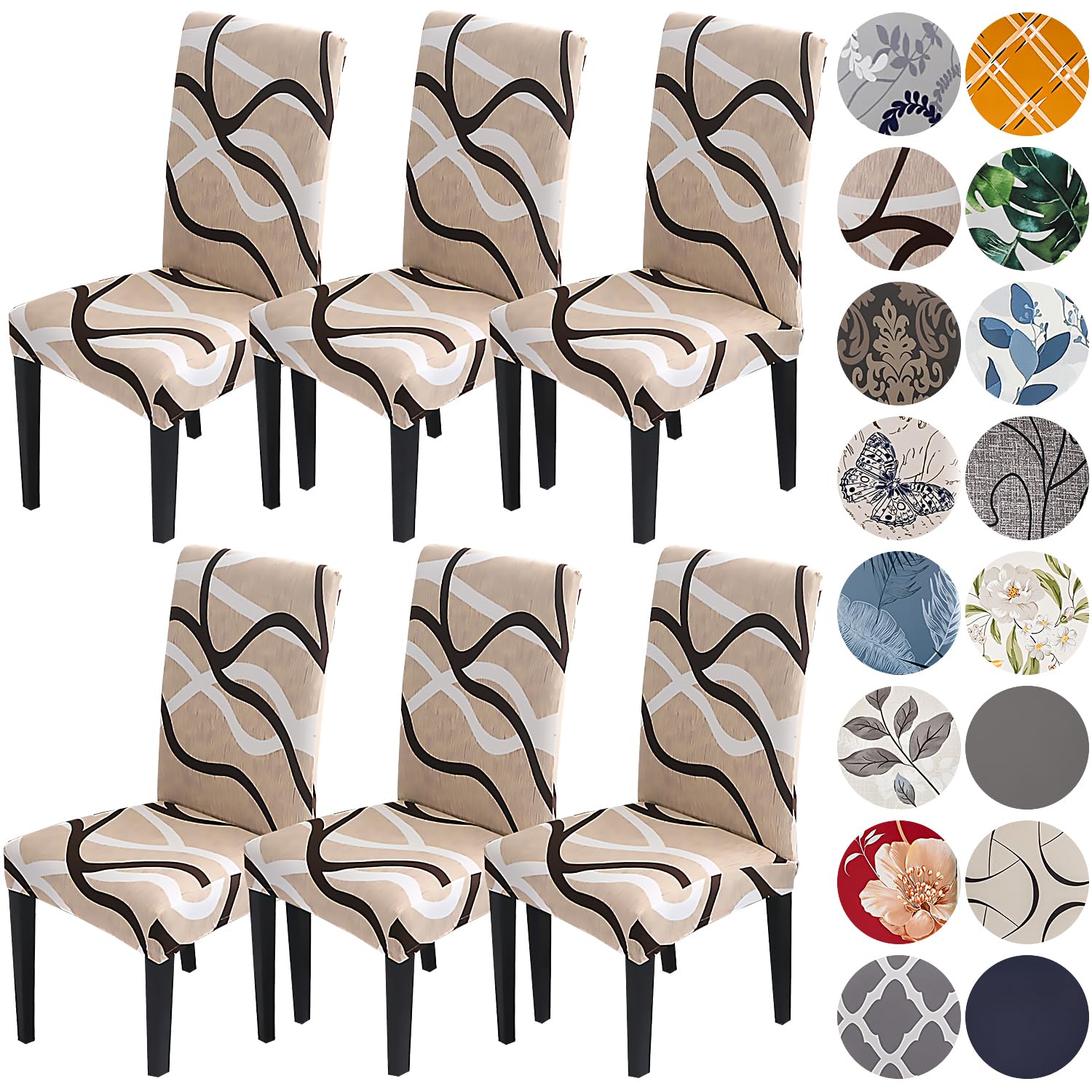 HZDHCLH Chair Covers Slipcovers 4/6 PCs Stretch Removable Washable Short Dining Chair Protector Cover Seat for Hotel,Dining Room,Ceremony(Khaki/Coffee, 6 PCS)