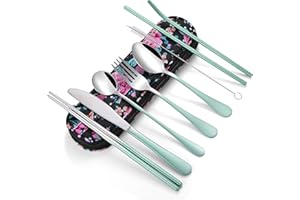 TOPBOOC Travel Utensils,Reusable Silverware Set To Go Portable Cutlery Set with a Waterproof Carrying Case for Lunch Boxes Workplace Camping Picnic (GraGreen)