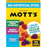 Mott's Assorted Fruit Flavored Snacks, Made with Real Fruit Puree, 22 Pack | Gluten-Free, Gelatin-Free, Fat-Free, Made with Real Fruit &amp; Veggie Puree, No Artificial Dyes, Excellent Source of Vitamin C