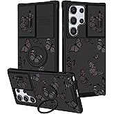 Funermei for Samsung Galaxy S25 Ultra Case - Women Girls Cute Phone Cover Pretty Girly Aesthetic Black Butterfly Unique Design with Camera Cover Ring Stand Funda for Samsung S25 Ultra Case