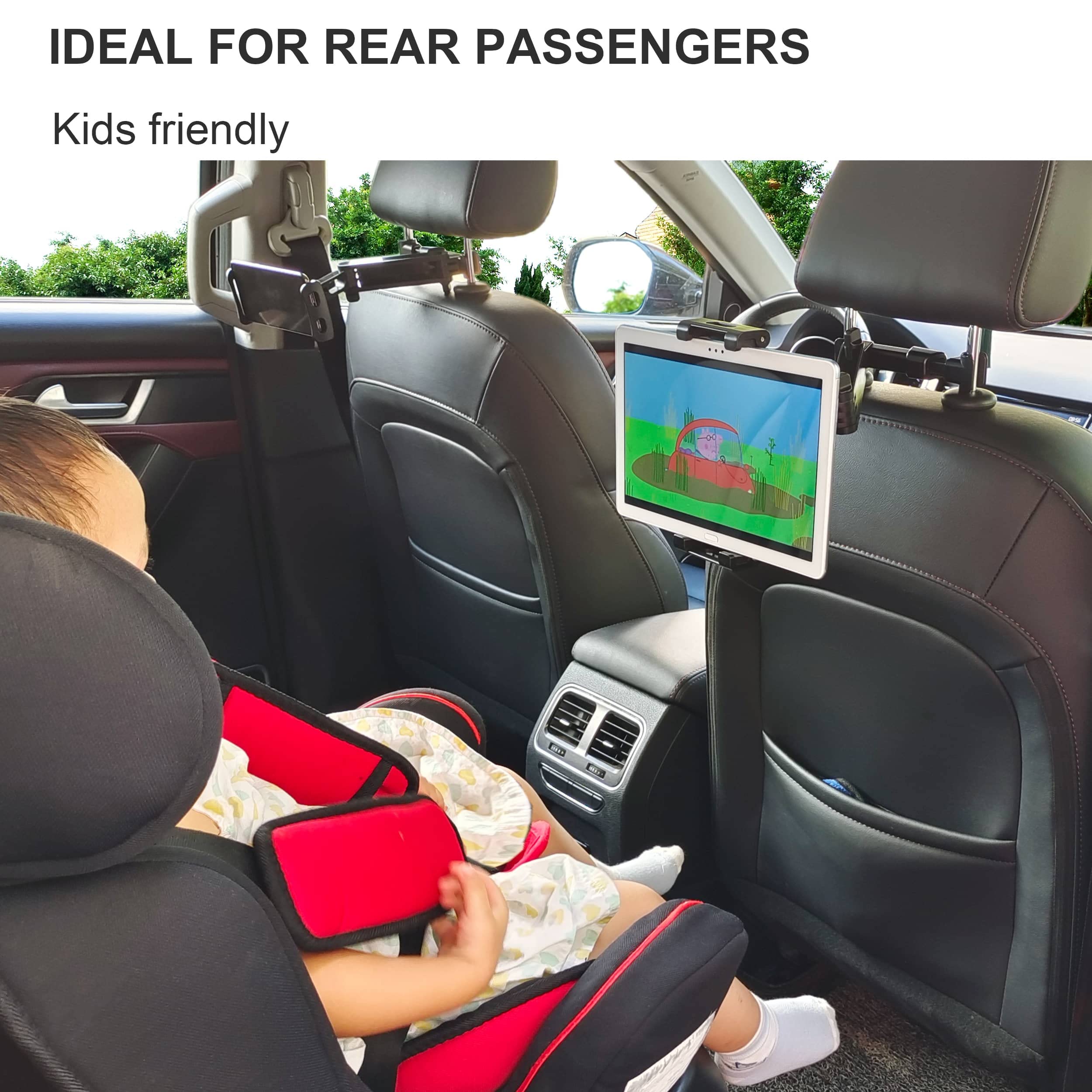 Timewall Car Headrest Tablet Mount, Backseat Seat Universal Cell Phone Holder 360 Swivel Rotating Angle Adjustable Stretchable for iPad iPhone, Samsung, Switch, 5-11