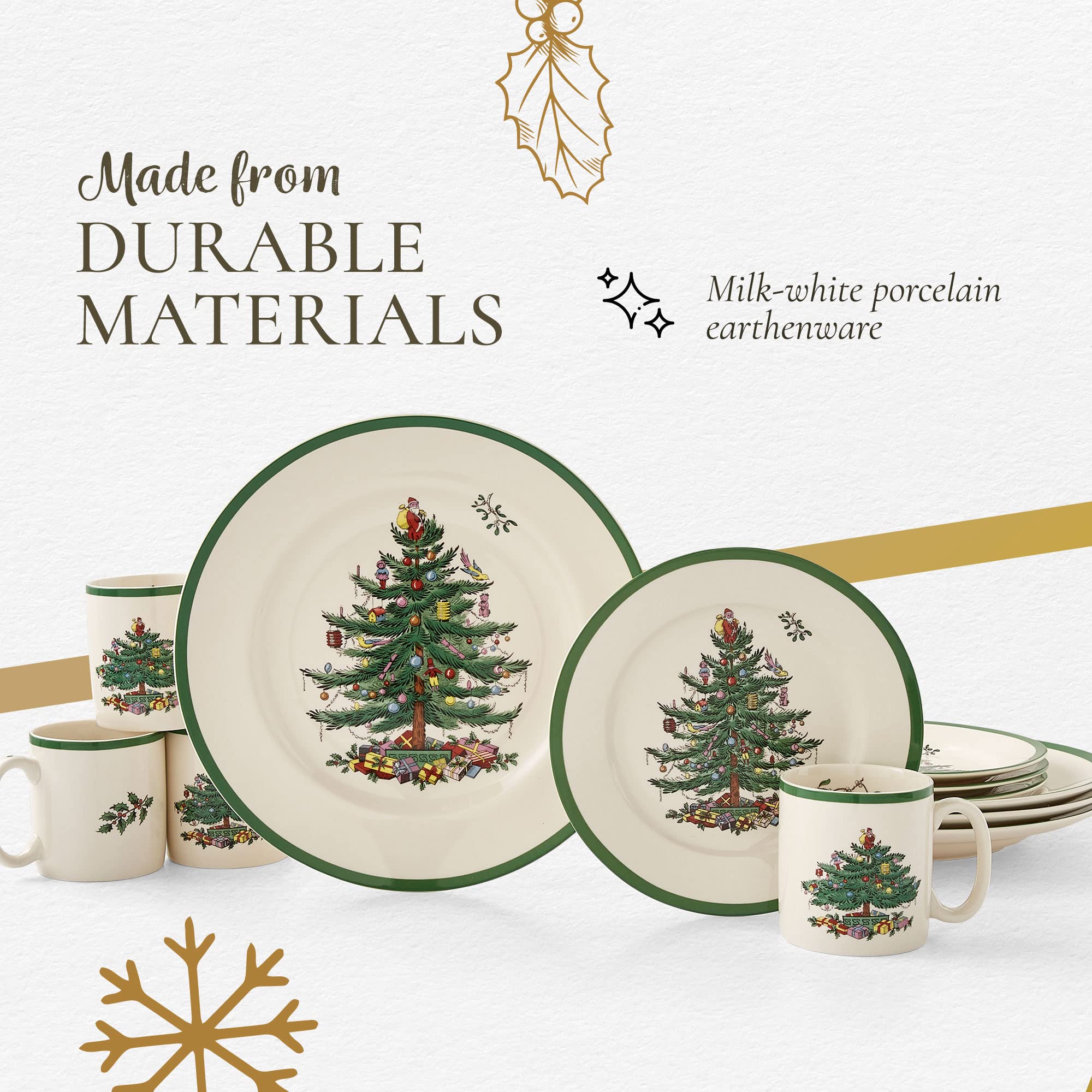 Spode Christmas Tree 12-Piece Dinnerware Set (Service for 4) - Festive Holiday Tableware Collection with Plates and Mugs - Fine Earthenware Christmas Dinnerware - Microwave & Dishwasher Safe