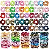 200 Pieces Satin Hair Scrunchies Bulk, 52 Colors Scrunchies for Ponytail Holder Solid Color Satin Hair Tie Hair Elastics Bands for Women Teens Birthday Gift