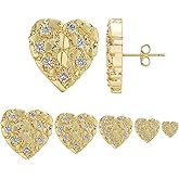 14K Gold Plated Nugget Earrings For Men,Unisex Roung Textured Cookie Nugget Stud,Cubic Zirconia Heart Shape Earrings Studs Gold