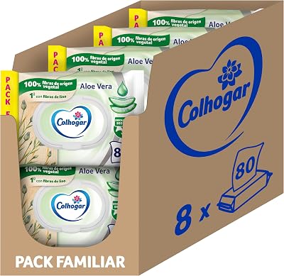 Colhogar aloe 8x80 - papel higiênico úmido descartável com extrato de aloe vera - sem álcool - testado dermatologicamente - embalagem com 640 lenços umedecidos e descartáveis ​​por wc