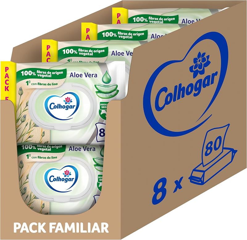 Colhogar aloe 8x80 - papel higiênico úmido descartável com extrato de aloe vera - sem álcool - testado dermatologicamente - embalagem com 640 lenços umedecidos e descartáveis ​​por wc