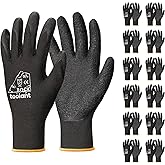 toolant Crinkle Latex Work Gloves Bulk, Rubber Coated Safety Work Gloves for Men and Women, 12 Pairs for Construction, Gardening, Warehouse (Black, Medium)