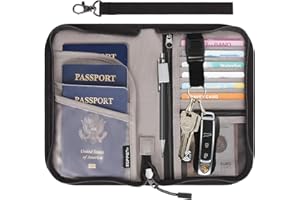 ZOPPEN Passport Holder Family RFID Passport Wallet, Passport Holder Women/Men, Travel Wallet Documents Organizer Zipper Case with Removable Wristlet Strap, Travel Essentials for Flying