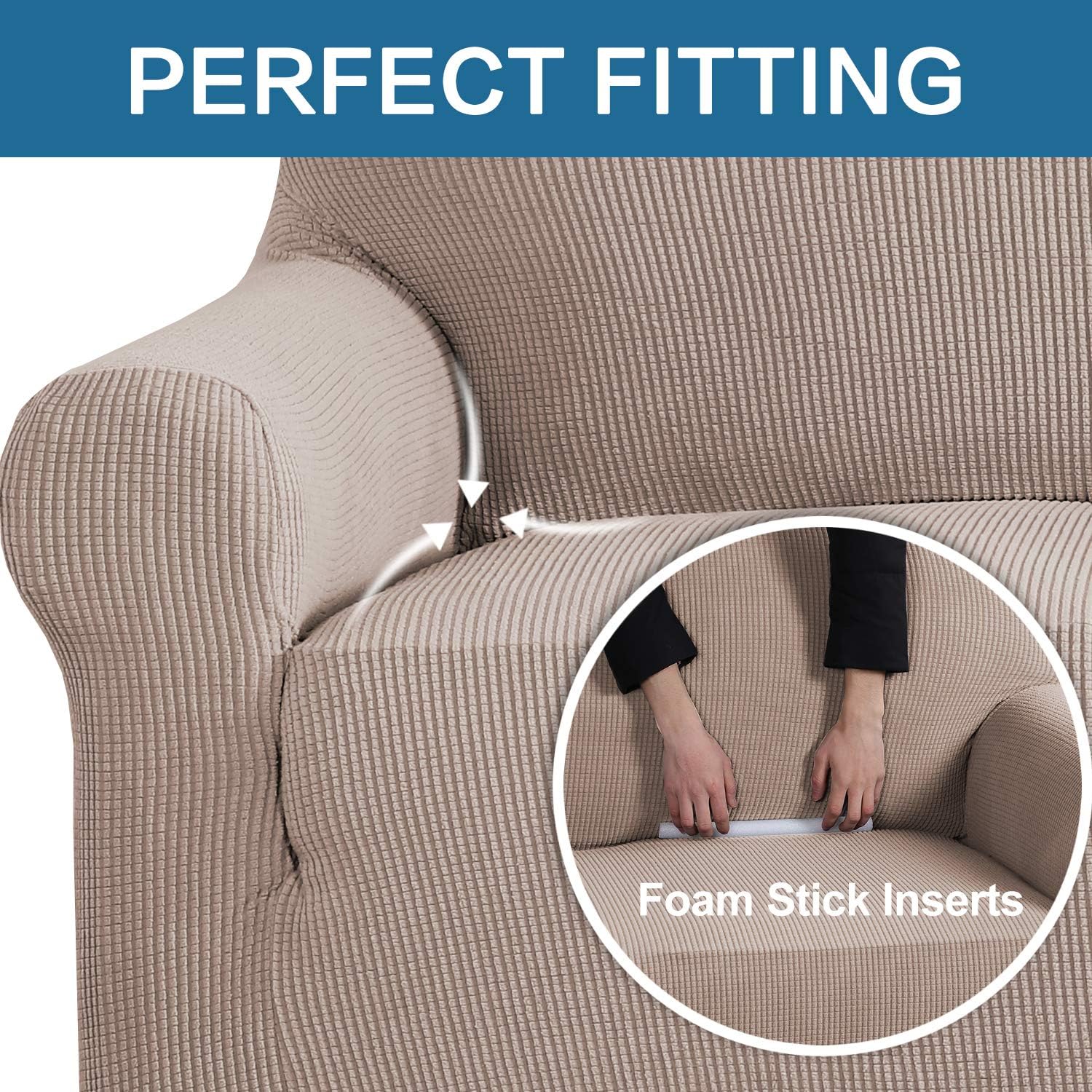 Stretch Couch Cover Loveseat Covers for 2 Cushion Couch Loveseat Slipcover|Sofa Cover for Loveseat 1 Piece with Elastic Bottom, Textured Checked Jacquard Fabric(Loveseat 58"-72" Wide, Sand): Home & Kitchen