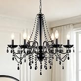 Crystal Chandelier Black, 6-Light Candle Style French Chandelier with Black Crystal, 25