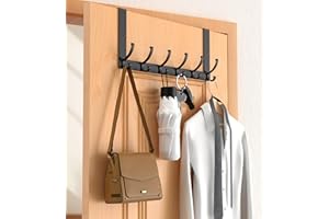 CHAUNCEY HOME Over The Door Hooks Hanger with Extended Arms, Fit 1 3/8" Door, Tool-Free Assembly, F7U, Towel Rack Organizer Holder - Black