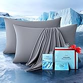 Ultra-Chill Cooling Pillowcase Set of 2 for Hot Sleepers, Softer Than Silk Pillow Cases for Protecting Hair & Skin, Breathable Bed Pillow Covers w/Zipper, Gifts for Women Men (Light Gray, Standard)