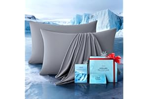RIFENS Ultra-Chill Cooling Pillowcase Set of 2 for Hot Sleepers, Softer Than Silk Pillow Cases for Protecting Hair & Skin, Breathable Bed Pillow Covers w/ Zipper, Gifts for Women & Men (Light Gray, Standard)