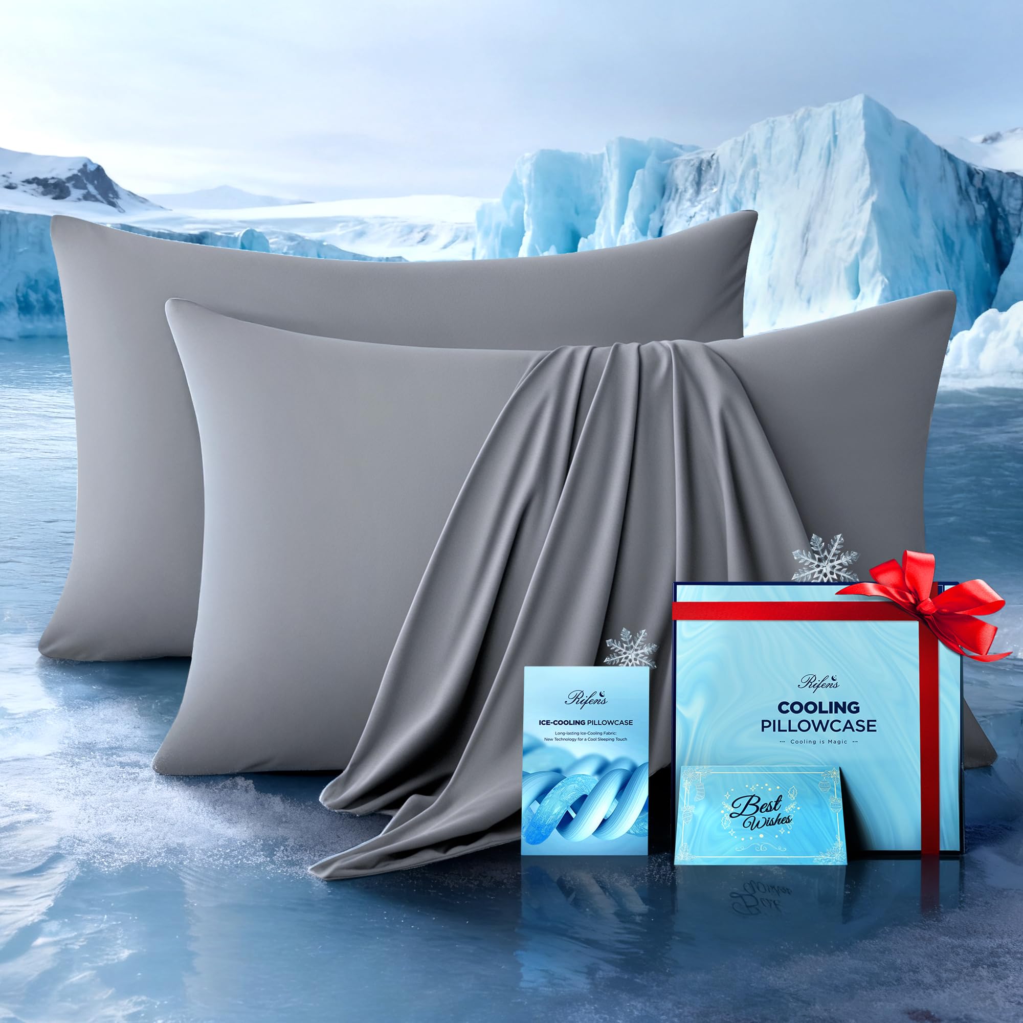 Ultra-Chill Cooling Pillowcase Set of 2 for Hot Sleepers, Softer Than Silk Pillow Cases for Protecting Hair & Skin, Breathable Bed Pillow Covers w/Zipper, Gifts for Women Men(Light Gray, King)