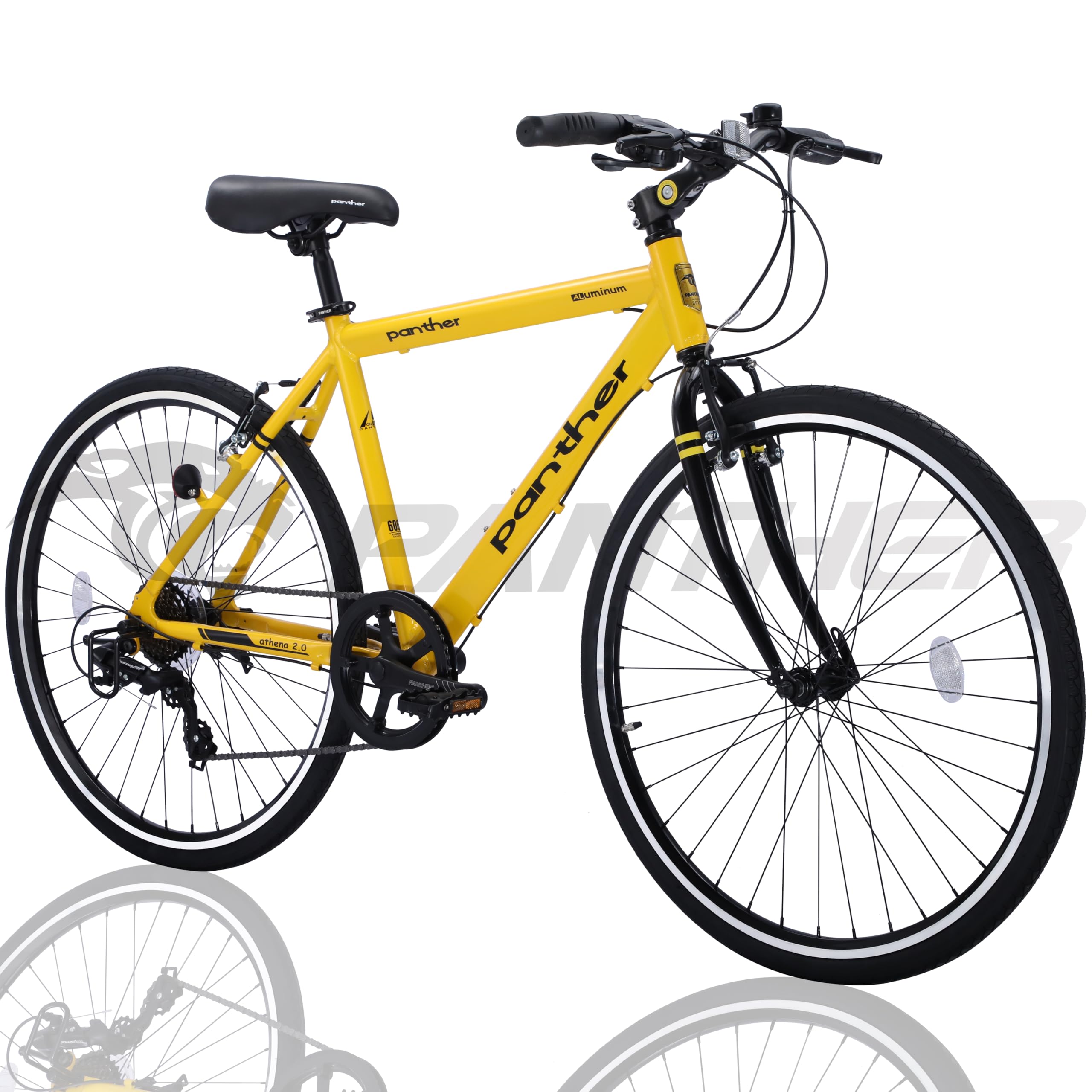 PANTHER (パンサー) クロスバイク ATHENA 26inch 軽量アルミ製フレーム シマノ SHIMANO 外装8段変速 テクトロ TEKTRO Vブレーキ フロントホイールクイックリリース方式 アジャスタブルステム 厚手クッションサドル 男女共通 (Sunshine Yellow, 8段変速)商品画像