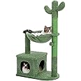 PEQULTI Cactus Cat Tree Cat Condo with Big Metal Frame Hammock, Cat Scratching Post for Indoor Cats with Cat Condo Natual Sis
