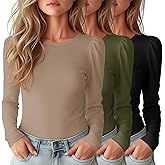 LessonZoo 3 Pack Girls Puff Long Sleeve Shirts Soft Crew Neck Layering Tops Kids Fall Basic T Shirts Solid Casual Tees