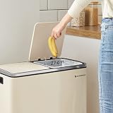 SONGMICS Dual Rubbish Bin 2-Compartment 30 L each with Lids Pedals Cream view 7