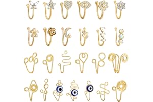 TAMHOO 25 Pcs Multi-Style Fake Nose Rings for Women and Men -Gold Plated Copper African Nose Cuff Non Piercing for Teen Grirls - Nice Gift for Her on Birthday/Valentines Day/Christmas