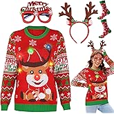 LCUPYA Light Up Ugly Christmas Sweater for Women 2025 LED Reindeer Hilarious Holiday Tacky Funny Ugly Xmas Sweaters Women