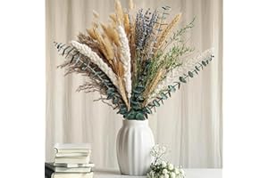 YOJOYI Boho Dried Flower Bouquet – Pampas Grass Bouquet with Lavender, Eucalyptus, Wheat & Bunny Tail – Rustic Dried Floral Arrangement for Olive Green Decor, Farmhouse Flowers, and Wedding Centerpieces
