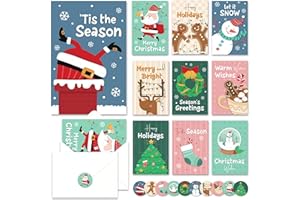 AUDREE Christmas Cards With Envelopes & Matching Stickers (20 Pack 4"x6") - Assortment Boxed Holiday Cards - Thoughtful Gift Idea for Friends and Family - Perfect for Happy Holidays Cards, Xmas Cards (Colorful)