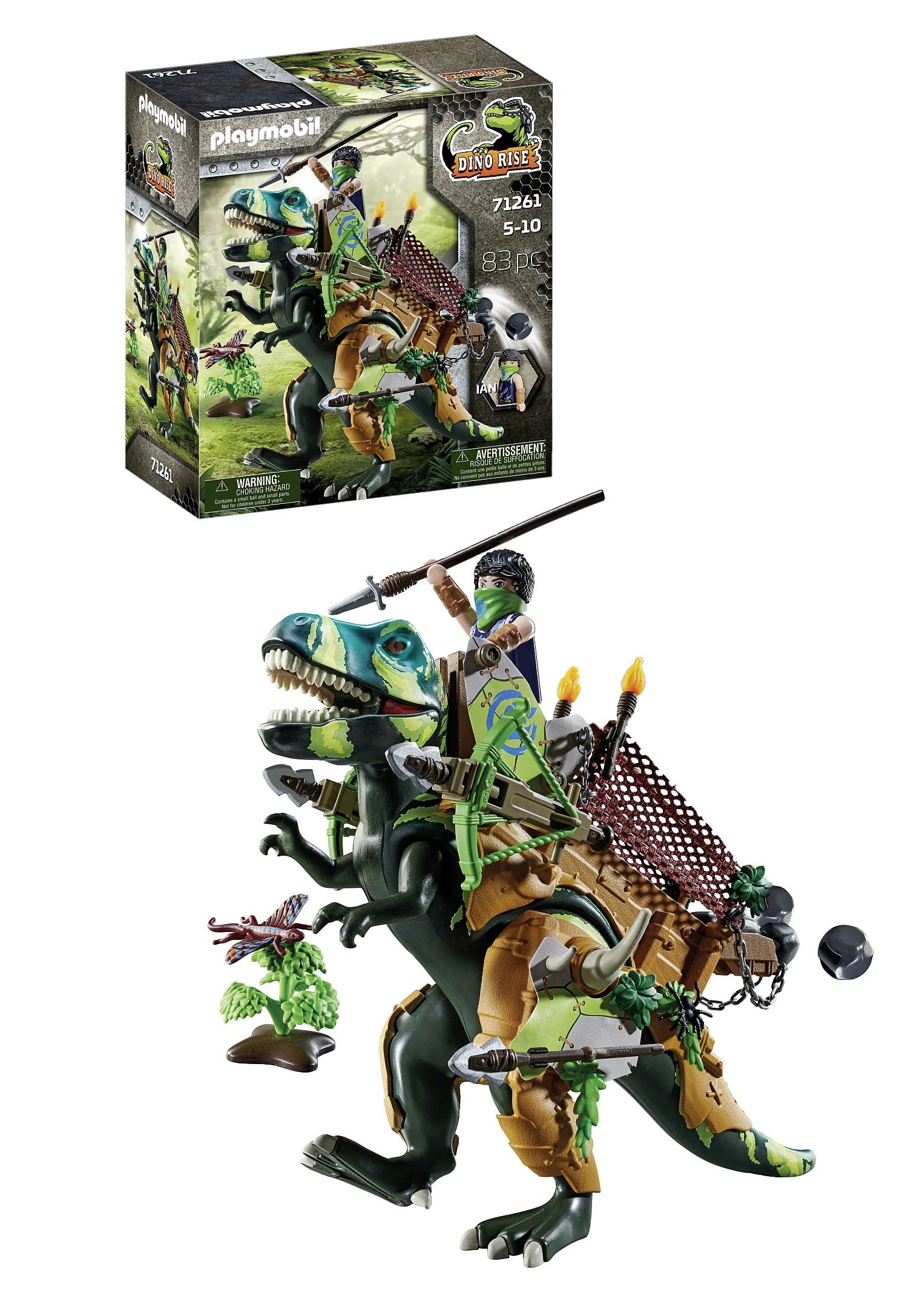 Playmobil 71261 Dino Rise T-Rex, Dinosaur has a detachable armour with stone throwing device, jurrasic World, Fun Imaginative Role-Play, PlaySets Suitable for Ages 5+